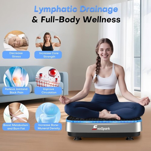Vibration Plate, EvoSpark Vibration Plate Exercise Machine with 9 LED Light Eff - Picture 5 of 9
