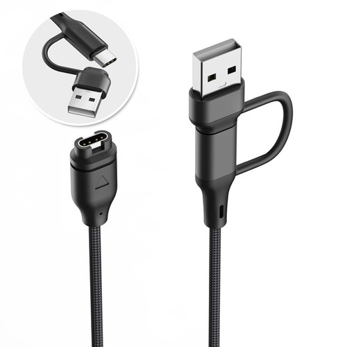 2-in-1 For Fitbit Versa 4/3 Magnetic Braided Data Cable Watch Charging Cable