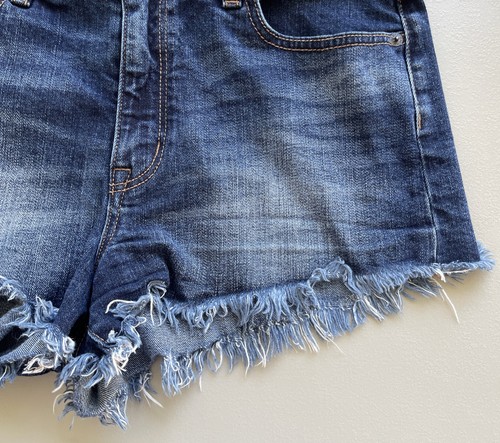 American Eagle Tg 10 Vintage Hi-Rise Festival Cut Off Shorts Elasticizzato Denim Usato in Ottime Condizioni - Foto 5 di 12