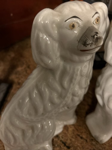 19c Pair Of White English Porcelain Staffordshire Seated Spaniel Dogs 9.5x7” - Picture 5 of 17