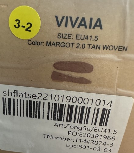Vivaia Margot 2.0 Tan Woven Square Toe V-Cut Ballet Flats EU 41.5 US 10 - Picture 4 of 4