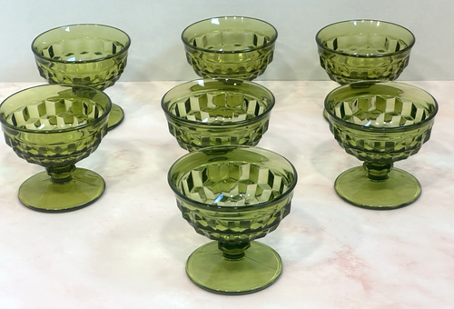 Vintage MCM Whitehall Cubist Avocado Green Glasses Set of (7) Dessert Glasses - Picture 7 of 20