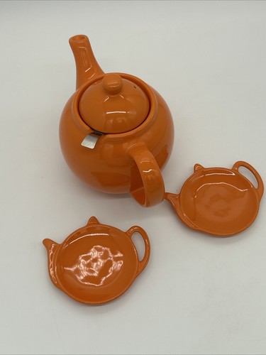 Price & Kensington Orange Teapot W/Infuser And Spoon & Tea Bag Rest Plates • UK - Picture 11 of 15