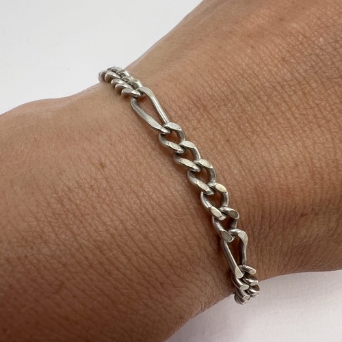 Vintage Sterling Silver 925 Figaro Chain Bracelet 6.9g 21.5cm Unisex Jewelry - Picture 7 of 8