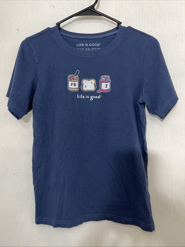 Life Is Good T Shirt Kids Size XXL Blue Short Sleeve Pb & J Peanut butter Jelly