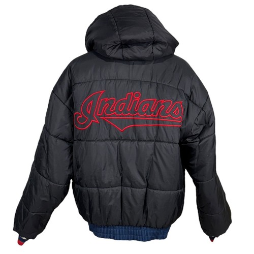 Chaqueta acolchada reversible vintage de los Cleveland Indians años 90 L azul marino y rojo jugador profesional - Imagen 6 de 19