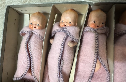 Antique Quin Tots Bisque Baby Doll Box Set Jointed Vtg Quintuplet Japan Dionne 5 - Picture 5 of 12