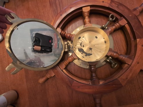 OROLOGIO RUOTA NAVE NAUTICA OBLÒ LEGNO MASSELLO 24" BRASSOM MADE USA MASSICCIO PESANTE - Foto 11 di 13