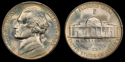 1943 P 5C Jefferson War Nickel PCGS MS68 Pastel Rainbow Toned Amazing Luster Wow - Picture 5 of 12