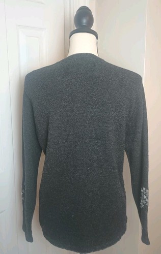 Vtg Talbot's Lambswool Cardigan Sweater Floral Embroidery Charcoal Grey Sz S - Picture 2 of 11