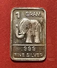 Fine Sliver 1 Gram Bar With Cute Elephant! Lightly Toned Pure .999 Silver!