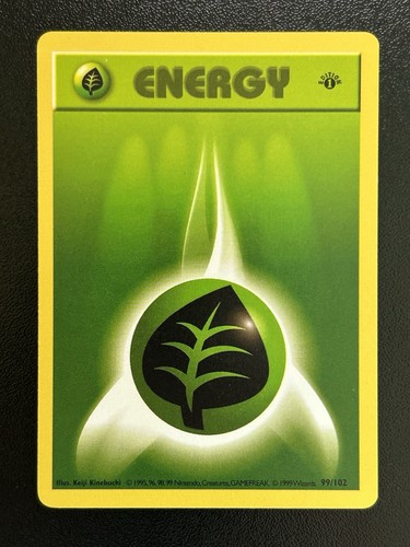 GRASS ENERGY Pokemon Card WOTC 1st Edition Base Set Shadowless 99/102 NM (A) - Picture 1 of 6