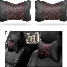 2PCS Car Neck Pillow, Soft Leather Headrest Pillow for Car Support Black red