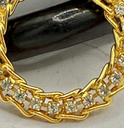 Vintage Monet Brosche Anstecknadel goldfarben Kreis Strass offene Gliederkette Schmuck - Bild 6 von 9
