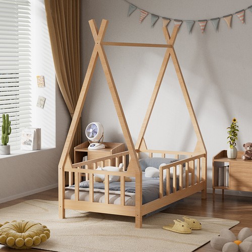 Wooden Kids Treehouse Bed Frame Childrens Toddlers Floor Bed Frame Low Bedstead - Picture 10 of 12