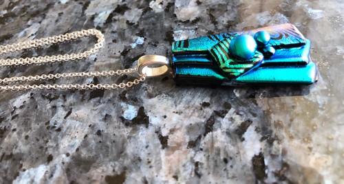 Artisan Aurora Borealis Dark Sky Blue-Green Shimmer Anhänger & Sterling Kette - Bild 6 von 24