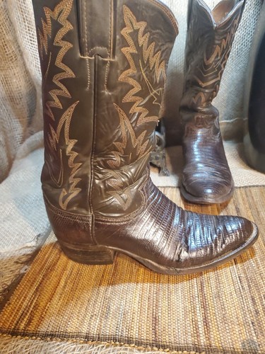 Justin Brown Lizard Leather Pointed Toe Western Boots Style 9046 Size 7 D Unisex - Picture 7 of 24