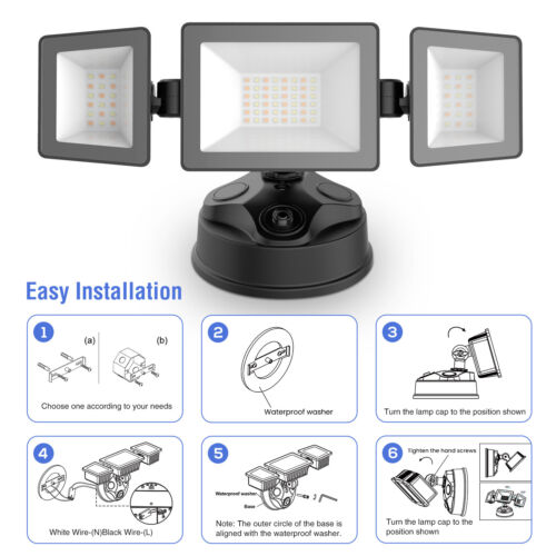 4000LM LED Security Outdoor Light Dusk To Dawn 3 Head Flood Garden 40W Wall Lamp - Picture 10 of 11
