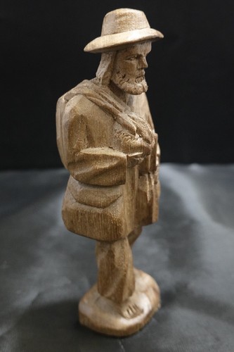 Vintage Hand-Carved Bearded Man w Hat Wooden Carving Folk Art Statue 6" Figure - Picture 4 of 10