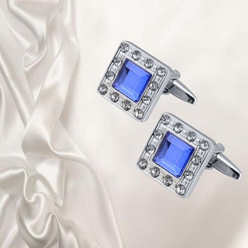 COLORFUL MEN'S SILVER CRYSTAL SQUARE CUFFLINKS QUALITY CUFF LINKS WEDDING - Picture 3 of 17