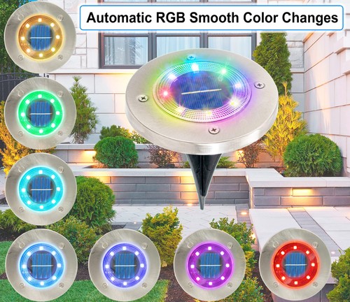 Solar Color Disc Lights Flat Ground Outdoor Disk Pathway Landscape Lights - 4pc - Picture 2 of 8