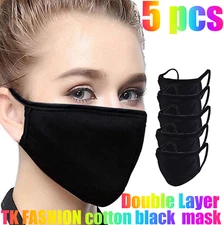 Soft Poly Cotton Face Black Mask Double Layer Reusable and Washable Unisex