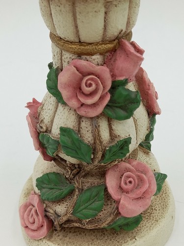 Candelabro cónico Shabby vintage elegante con rosas rosas rosadas granja 6 pulgadas - Imagen 5 de 9