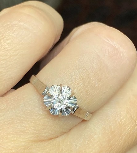 Vintage Diamond Ring Estate Fine Jewelry Pre-Owned Platinum 7.75 Buttercup-Set - Picture 11 of 24