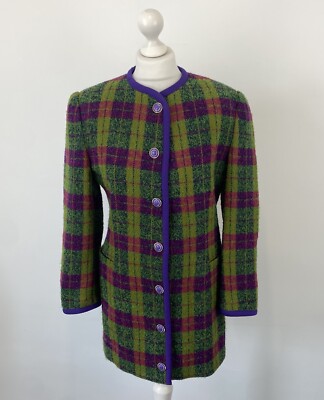 Gianni Versace Versus Vintage Jacke Grün Rosa Lila Kariert Größe 42 EU Damen
