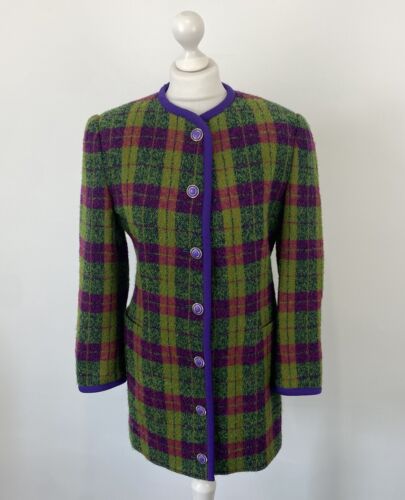 Gianni Versace Versus Vintage Jacke Grün Rosa Lila Kariert Größe 42 EU Damen - Bild 2 von 16