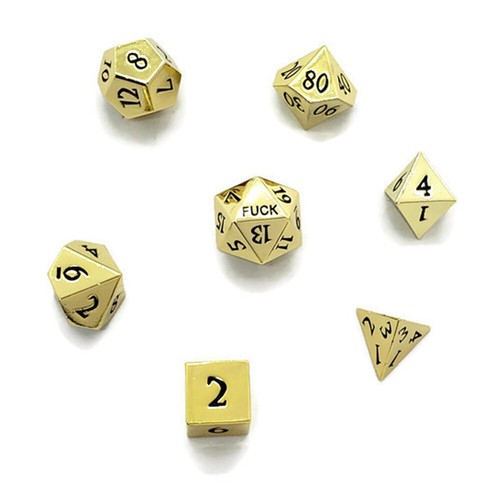 Metall D20 F*** Würfel kritischer Fehler F 20-seitiges Stanz-Set DND schwarz metallisch gold - Bild 5 von 12