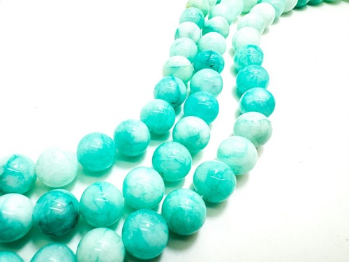 Light Blue Green Agate Smooth Polished Round 10mm Gemstone Beads - RN197D - Picture 2 of 3