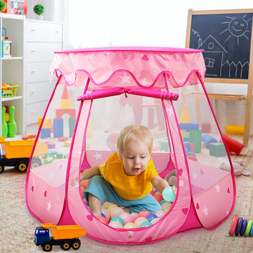 Pop up Princess Tent with Star Light for 1-3 Year Olds, Pink Ball Pit - 第 4/12 張圖片