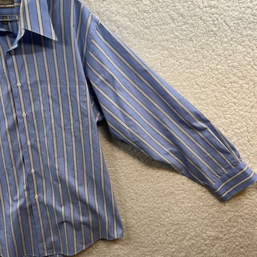 Van Heusen Dress Shirt Men's Fitted Extra Large Blue Striped 17.5 - 34/35 Button - Picture 4 of 12