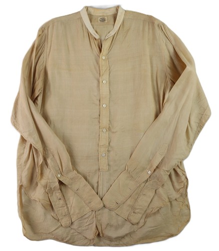 VTG 1899 IDE Men's 16 Ivory Collarless Raw Silk Button Down Dress Shirt - Picture 6 of 12