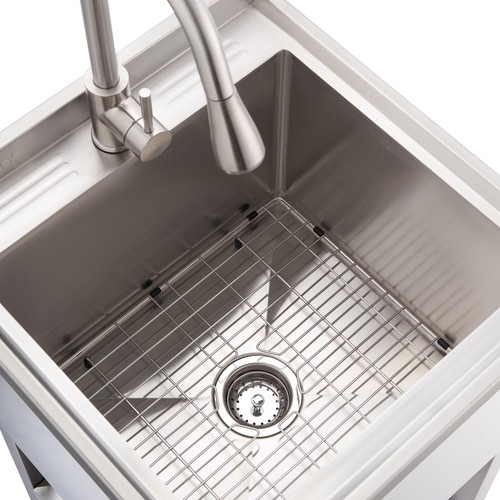 TRINITY Stainless Steel Utility Sink w/ Pull-out Faucet, Single Bowl, NEW - Picture 4 of 9