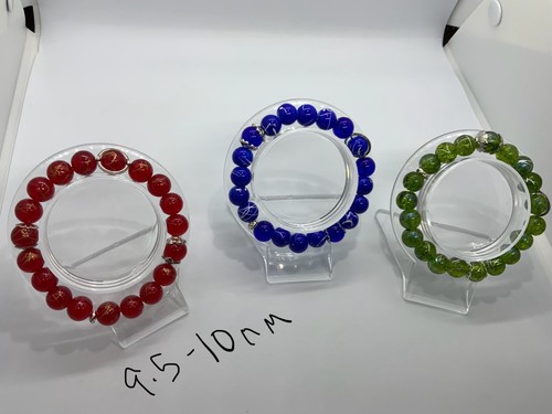 Lot of 3 Red Blue Green Glass 9.5-10mm Bead Bracelet Jewelry Holiday 7in-7.5in - Picture 5 of 5