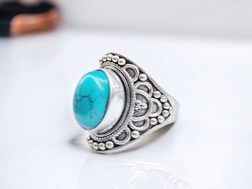 turquoise 925 sterling silver plated ring wholesale (bulk)/boho/festival/ethnic - Picture 4 of 4