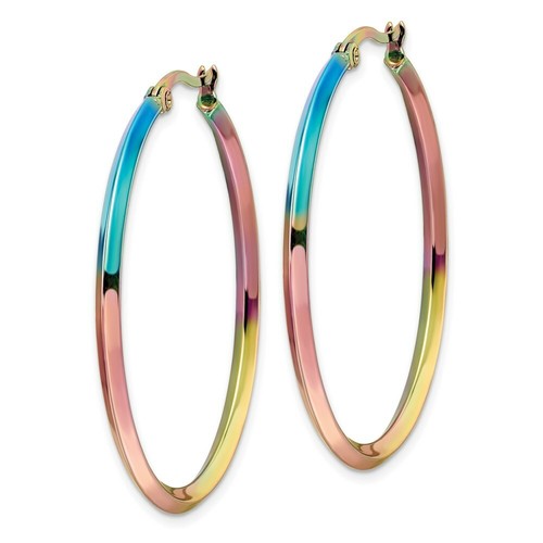 Stainless Steel Polished Rainbow IP-plated 2.5mm Hoop Earrings - Picture 2 of 3