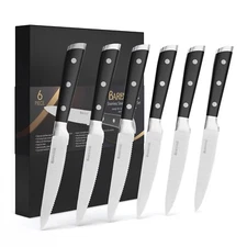 6pc Steak Knife German Stainless Steel Serrated Steak Knives Set Dishwasher Safe