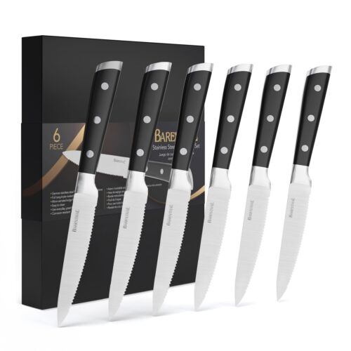6pc Steak Knife German Stainless Steel Serrated Steak Knives Set Dishwasher Safe - Picture 1 of 8