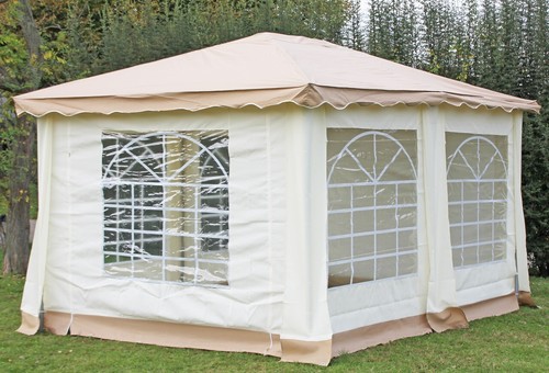 Gartenpavillon 3x4m PVC Polyester Braun Partyzelt Wasserdicht Fenster Festzelt - Bild 4 von 12