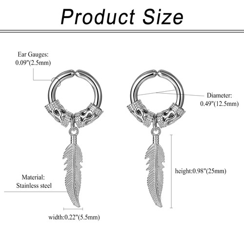 2pcs Feather Drop Clip-on Earrings For Men Women Non-pierced Stainless Steel - Picture 20 of 49