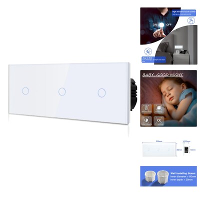 Touch Light Switch Single 1 Way Three Normal Touch Switch No Neutral Conducto...