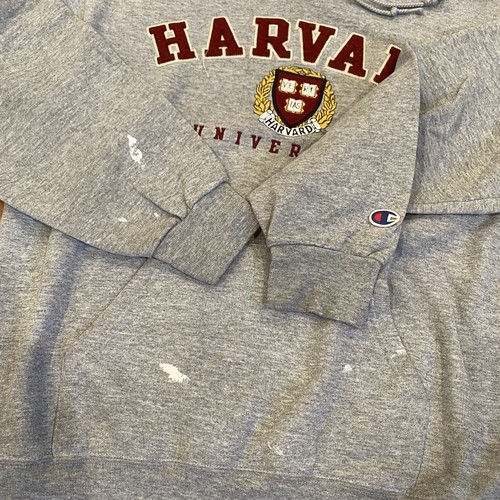Champion Harvard University Hombre Mediano Bordado Gris Pullover Sudadera con Capucha Usado en Excelente Condición - Imagen 6 de 7