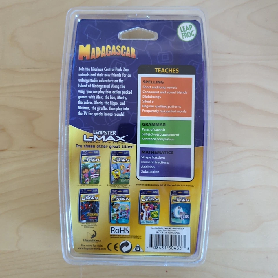 LeapFrog Leapster L-Max Learning Game System Cartridge Madagascar Ages 6-8 NOS - Image 2 of 4