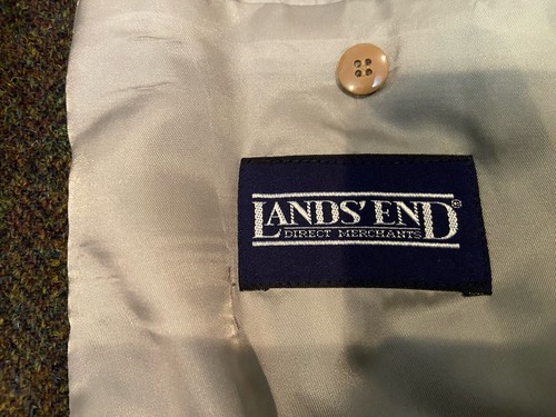 Lands End Harris Tweed Olive Green Jacket Blazer Hunting Sport Coat Sz 44L EUC - Picture 11 of 13