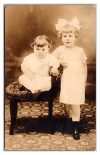 Antique Early 1910s - 2 Little Girls Portrait - Real Photo Postcard (UnPosted)