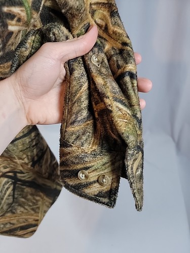 Browning Hunting Fleece Jacket Button Down Mossy Oak Camo Green Front Pockets - Picture 6 of 10