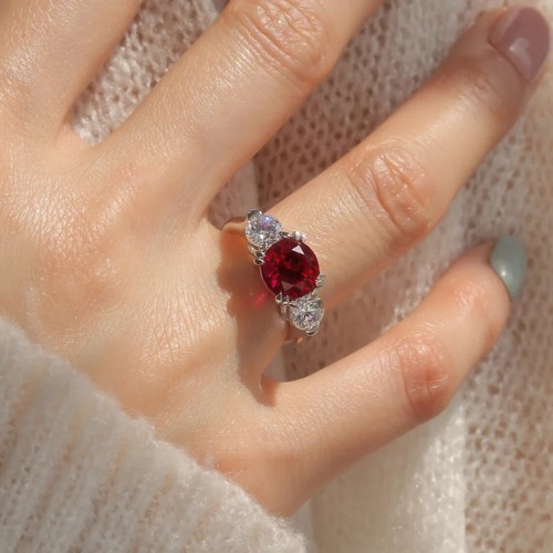 Stunning 2.50Ct Round Cut Natural Ruby and Diamond Ring 14K White Gold - Picture 4 of 9